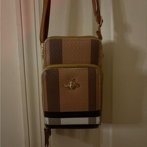 Stylish Brown Striped Crossbody Bag